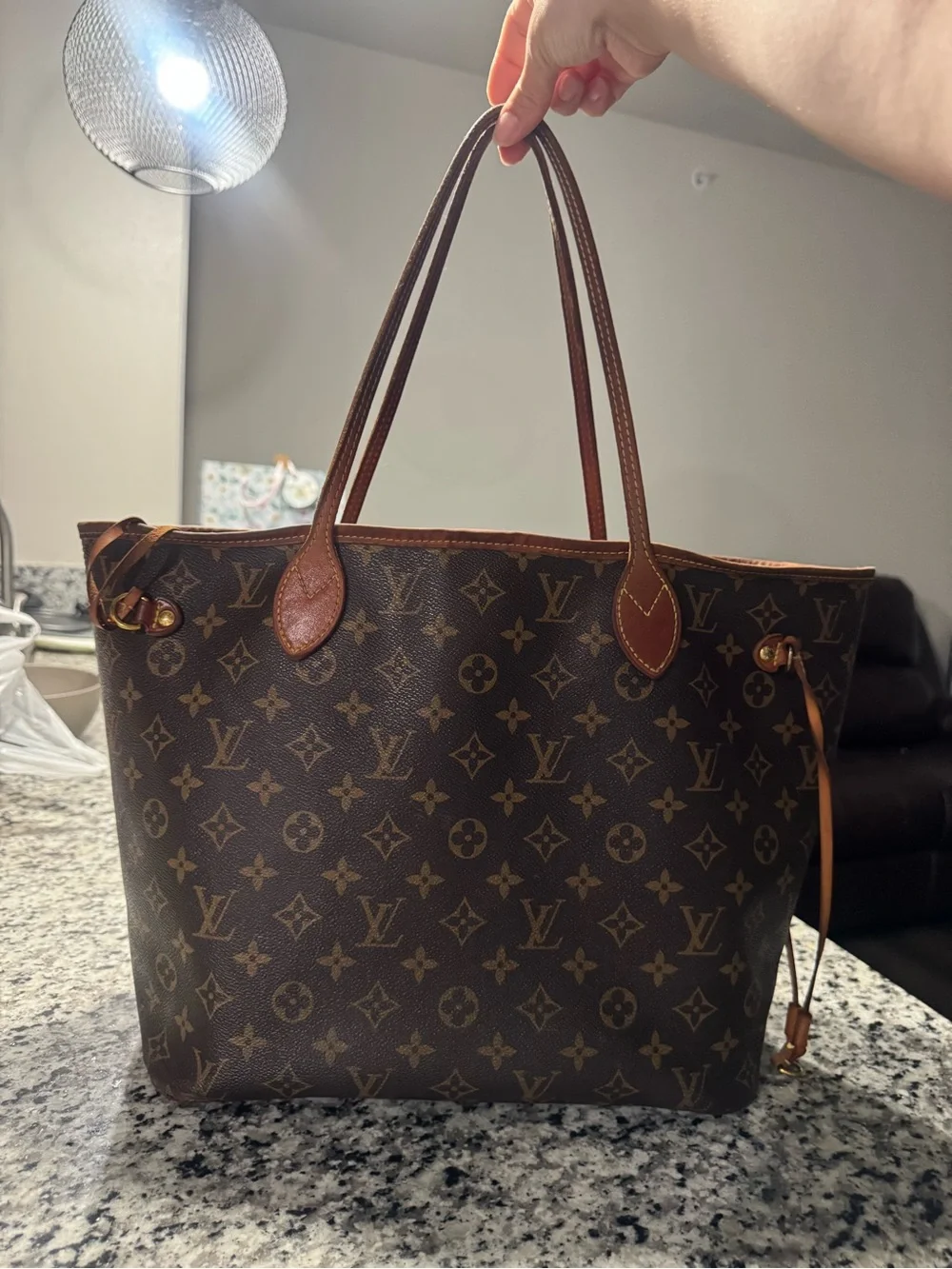 Louis Vuitton Monogram Canvas Tote in Brown and Tan Leather Trim